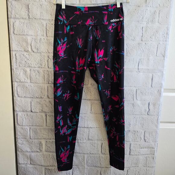 Adidas Women's Floral Pink And Blue All Over Print Tech Leggings Medium - Picture 2 of 14